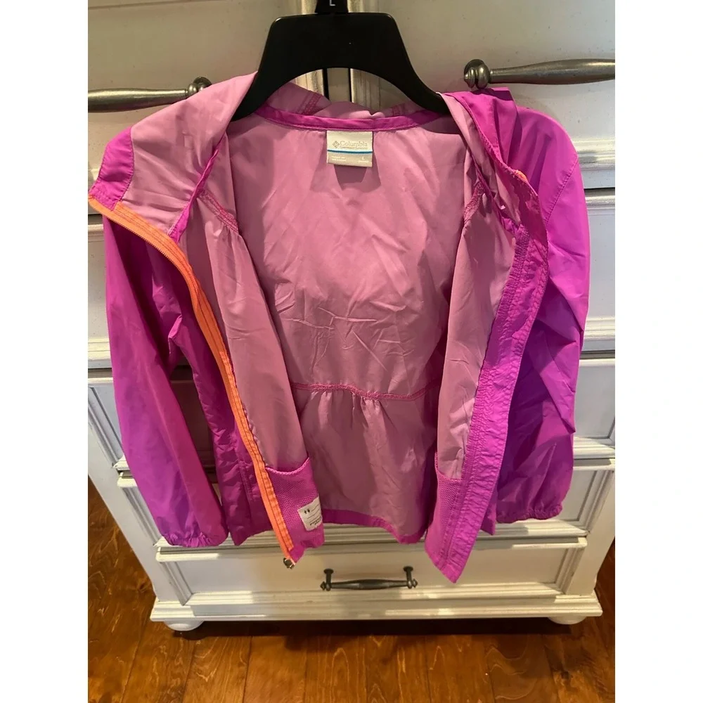 Columbia Kids Girls Pink Hooded Lightweight Windbreaker Jacket Size L 14 16‎